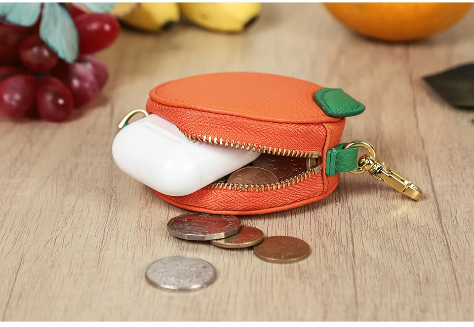 CONTACT'S Genuine Leather Bag Charm, Fruit Series Mini Pouch Keychain, Cute Handbag Pendant for Women, Female Small Item Holder