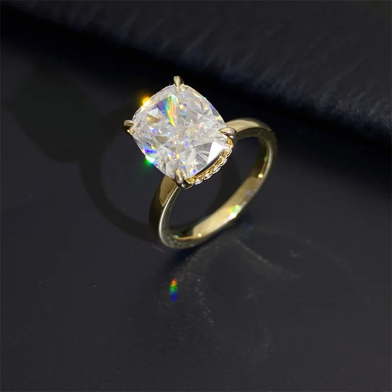 IsRainy Hip Hop Rock 925 Sterling Silver Cushion Cut VVS1 D Color Real GRA Moissanite 9*11ｍｍDiamonds Ring Fine Jewelry Pass Test