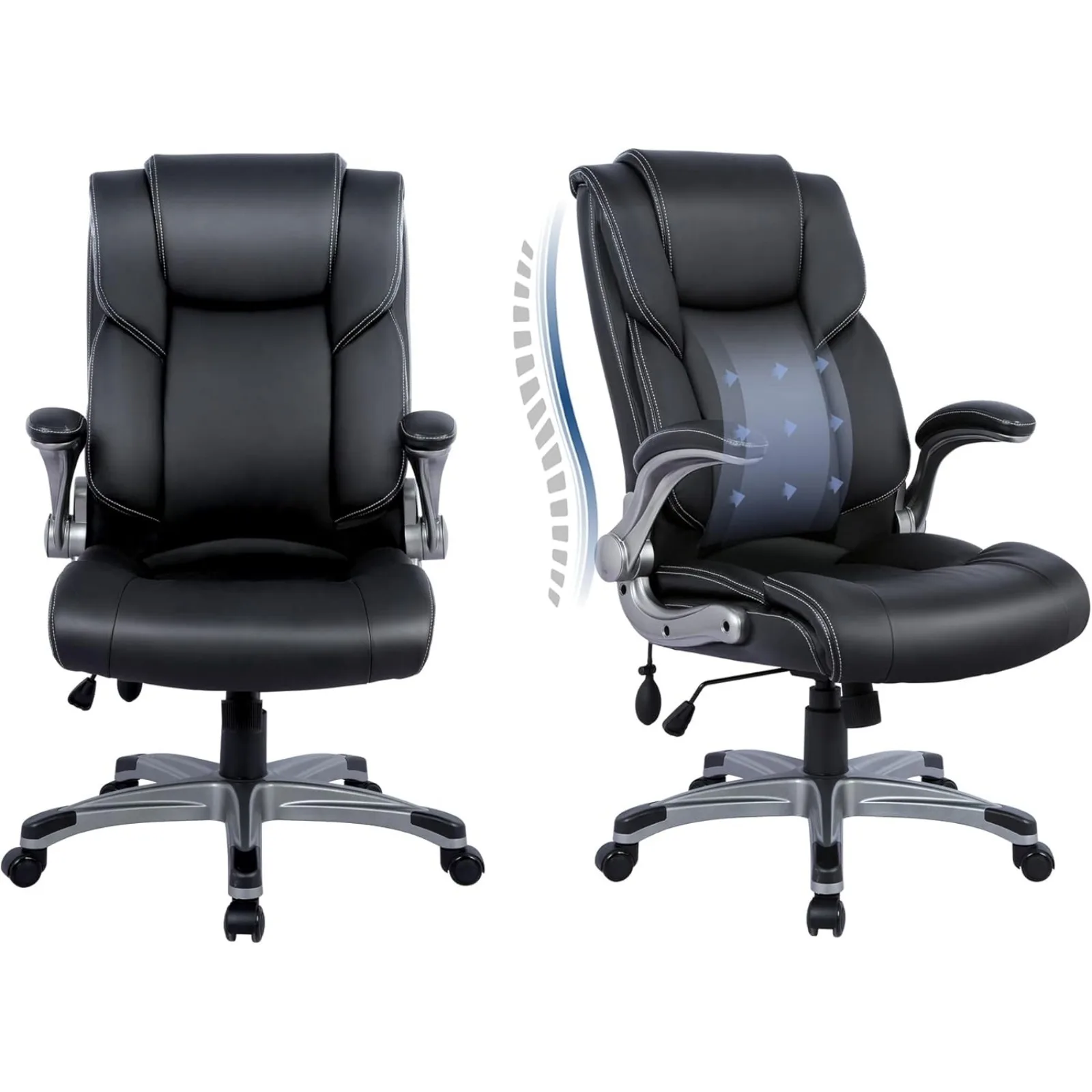 US  High Back Executive Office Chair- Ergonomic Home Computer Desk Leather Chair with Padded Flip-up Arms