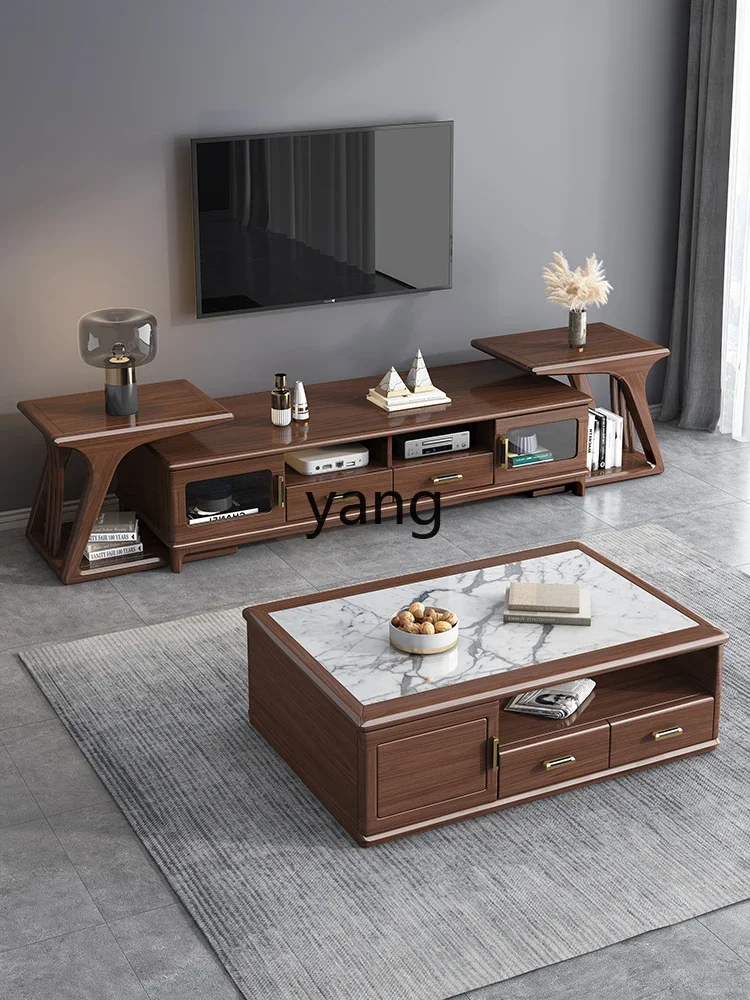 CX solid wood TV cabinet integrated combination wall rock slab coffee table small apartment telescopic modern and simple