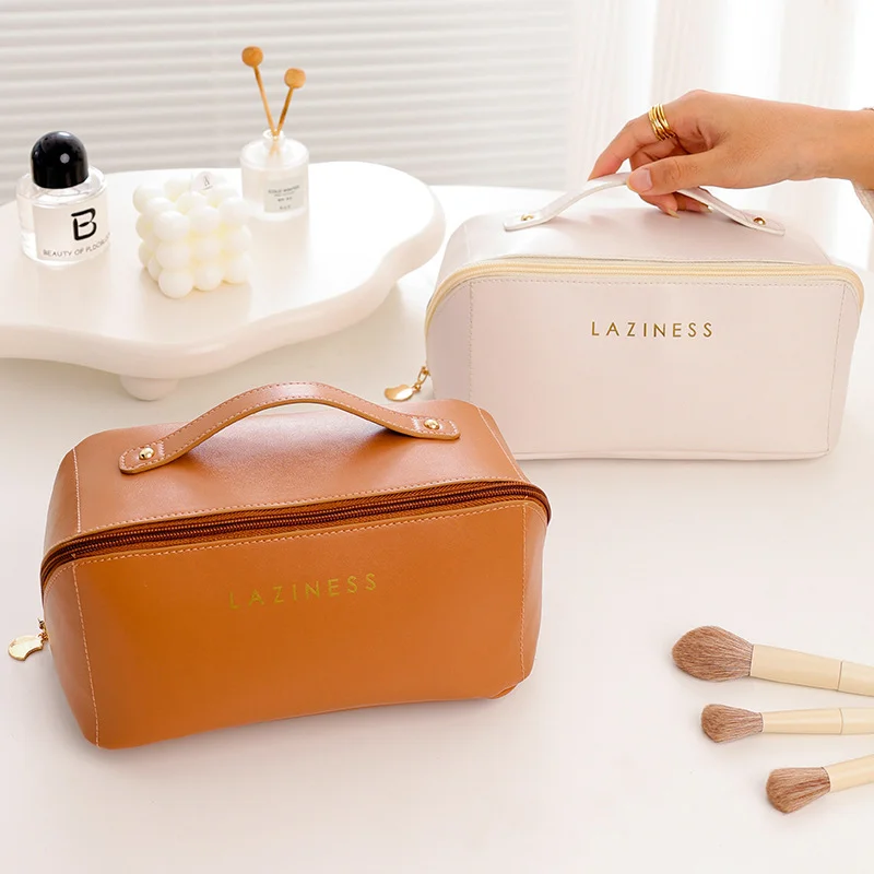 

New Ladies Cosmetic Bag PU Leather Pillow Bag Female Portable Travel Make up Bag Large Capacity Cosmetic Bag Storage Organizer