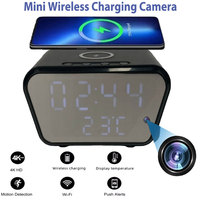 Wireless Charging Camera Mini WiFi6 Alarm Clock Cam Display Temperature Remote Viewing Camcorder APP Control with 32GB SD Card