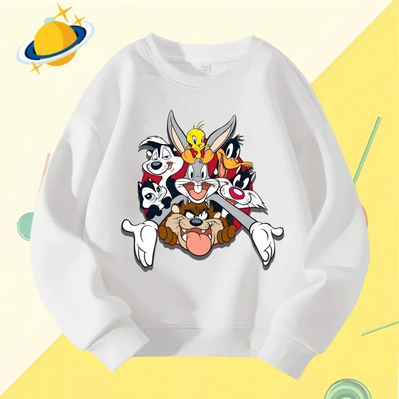 Bugs Bunny children\'s crewneck hoodie Disney cartoon print autumn winter long-sleeved sweatshirt Boys girls Kawaii casual top