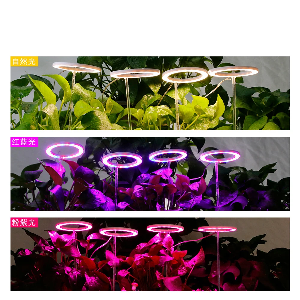 Luz LED de cultivo de 1/2/3/4 cabezales, luz redonda de espectro completo para crecimiento de plantas, lámpara de cultivo regulable con temporizador para plantas de interior, hierba, USB