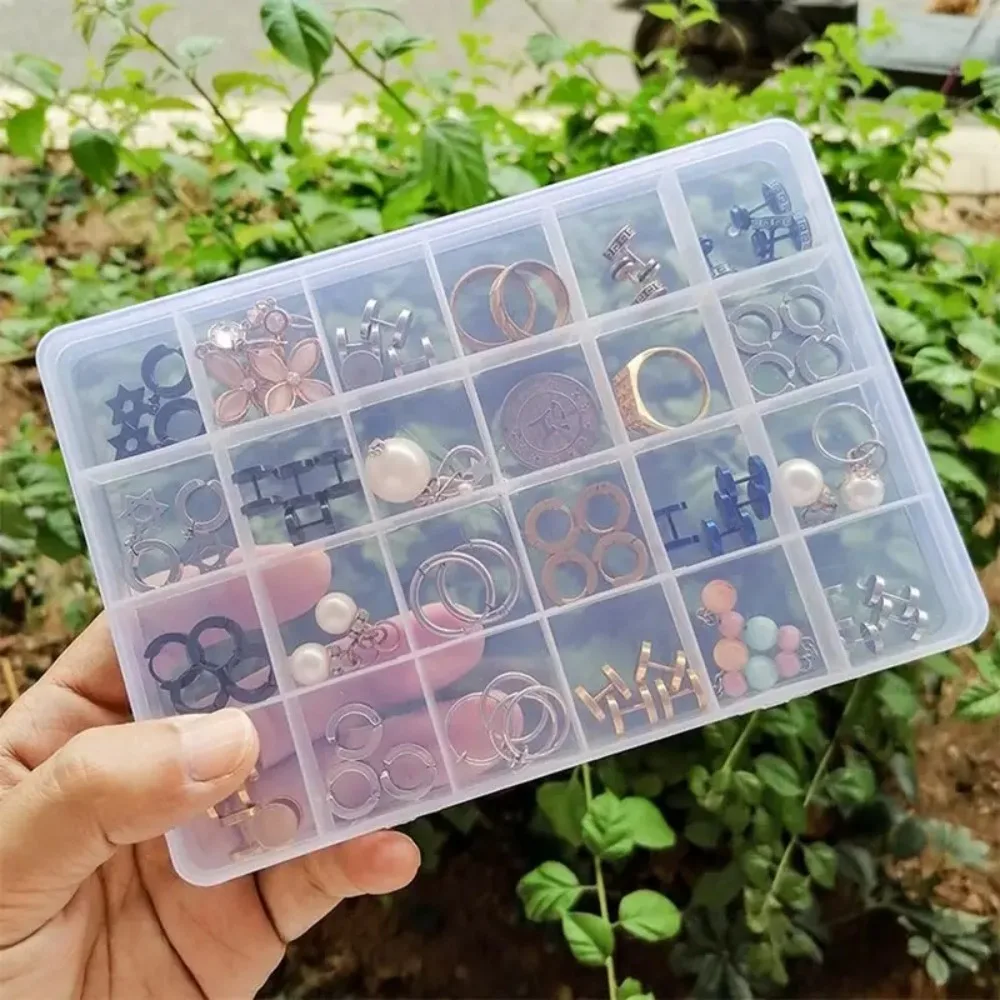 Caja de almacenamiento de 24 rejillas, Clips de cuentas de joyería DIY, contenedores de almacenamiento de artículos pequeños, caja de almacenamiento de cubierta