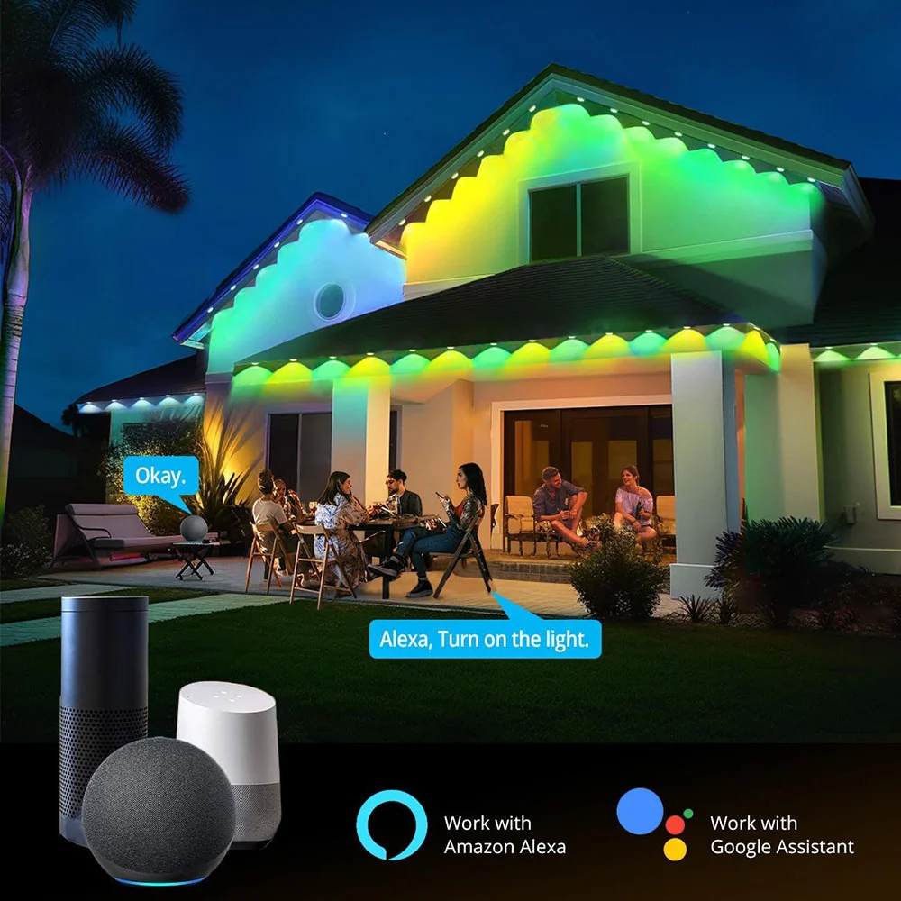 Permanent Outdoor Light Smart RGBIC Light Outdoor Waterproof IP65 Rainbow Color Eaves Lights for Decor Christmas Work with Alexa