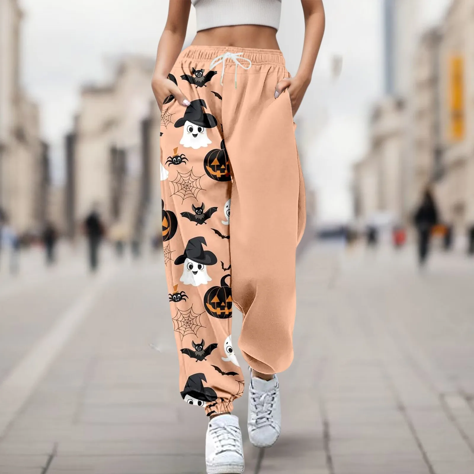 

Halloween Pumpkin Print Sweatpants 2024 Women High Waist Drawstring Sport Casaul Ankle-Banded Trouser Athletic Baggy Long Pants