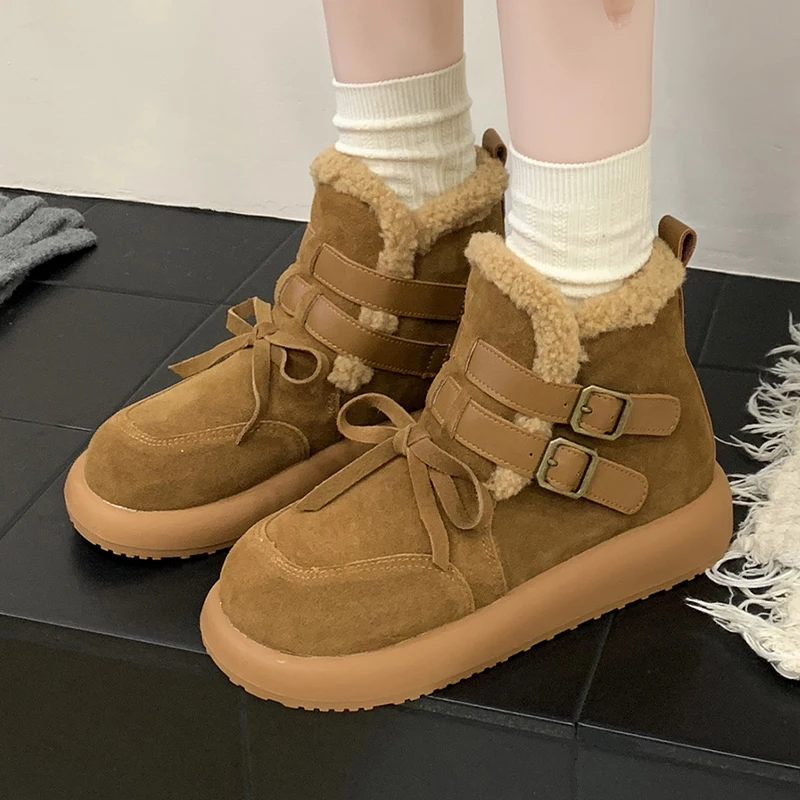 

Fur Women's Ankle Boots Flats Warm Casual Sport Shoes Fashion Suede New Winter Boots 2025 Short Plush Designer Mujer Snow Botas