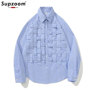 Supzoom 2024 New Arrival Top Fashion Brand Clothing Full Turn-down Collar Open Stitch Striped Men Chemise Cotton Casual Shirts