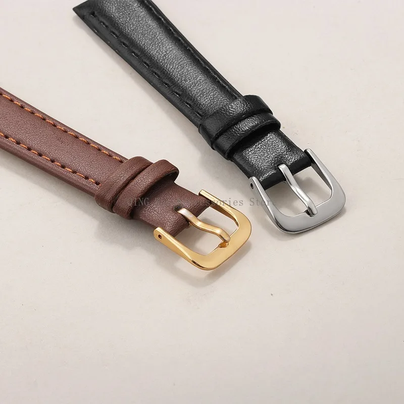 Black Brown Men&Women Calf Leather Watch Strap Thin PU Leather Band Universal Replacement Bracelet Wristband 12/14/16/18/20/22mm