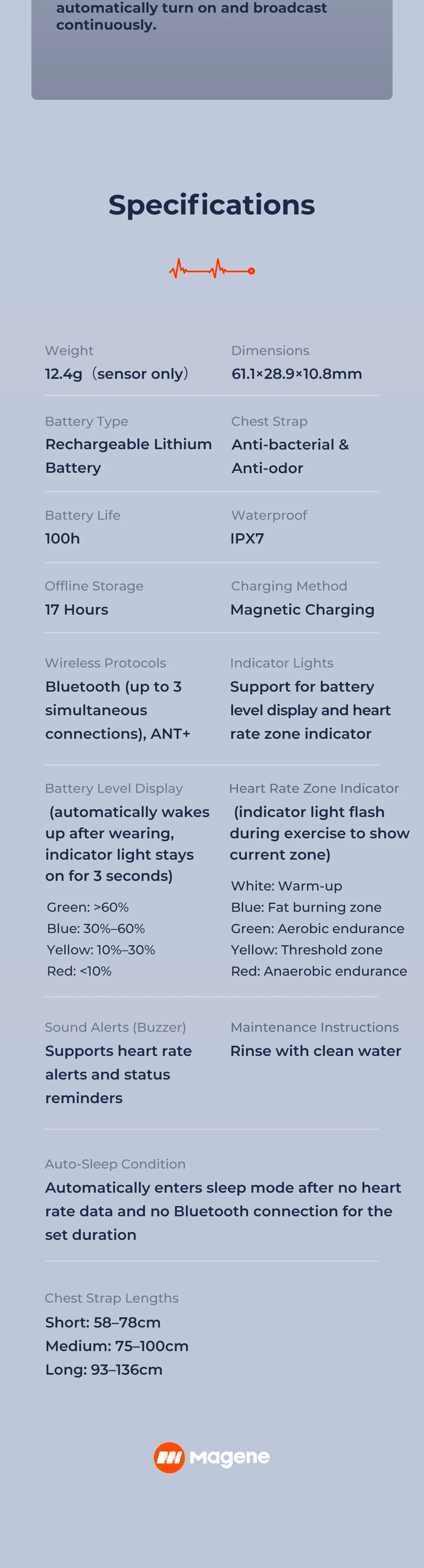 Magene H613 Herzfrequenzmesser, geteilter Brustgurt, 3-Kanal-Bluetooth, wiederaufladbarer Herzfrequenzsensor, Gesundheits-App, kompatibel mit Zwift – Detail 10