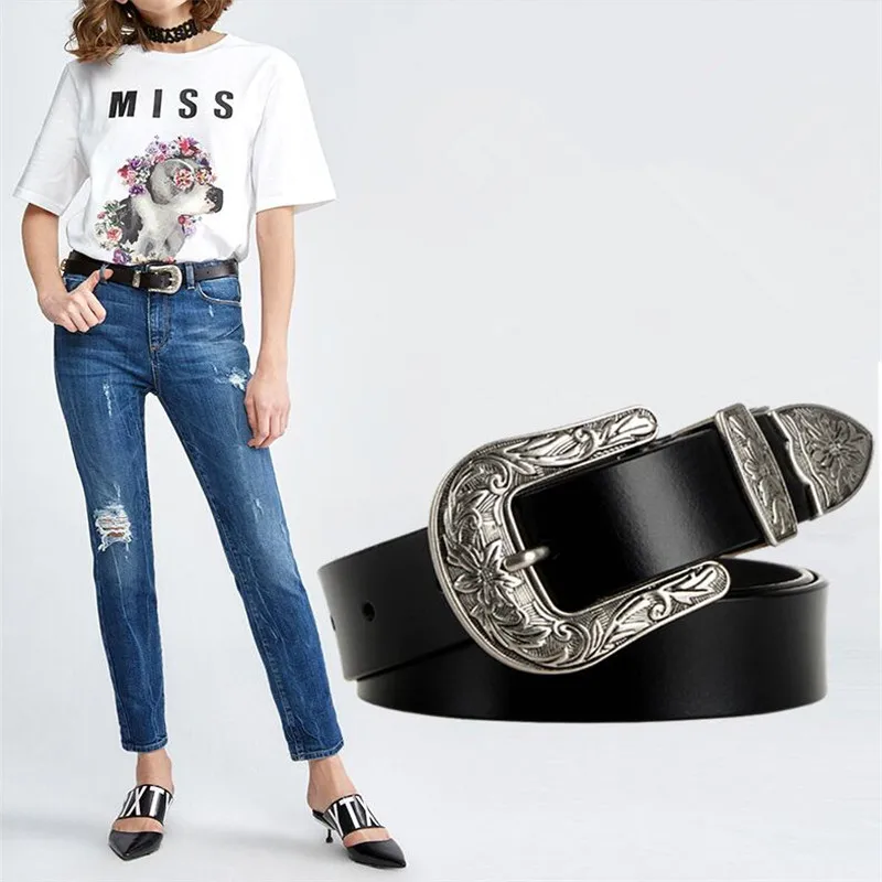 

New Women Leather Western Cowgirl Waist Belt Metal Buckle Waistband New Hot Belts for Women Luxury Designer Brand Belts 2.8cm