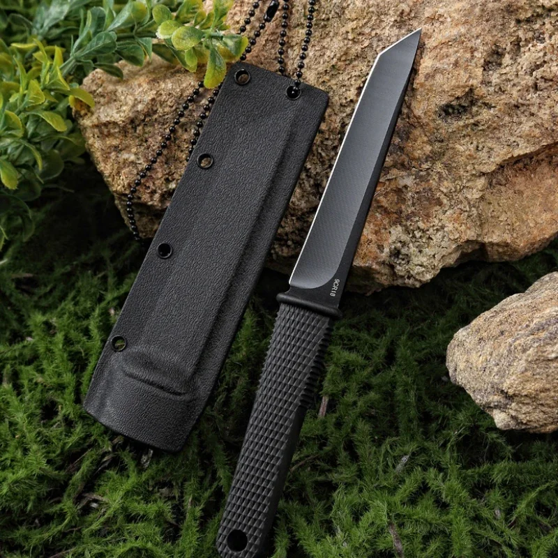 Couteau noir et blanc pour une utilisation en extérieur, un outil de base portable pour la randonnée, l\'exploration et le camping, couteau à haute