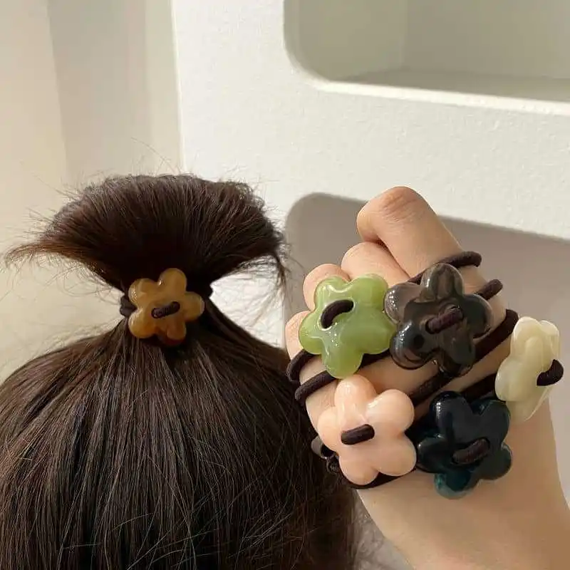 Acrylic Flower Hair Ties Rope Women Fashion Retro Ink Texture Elegant Elastic Rubber Bands Ponytail Holder Hairbands Accessories