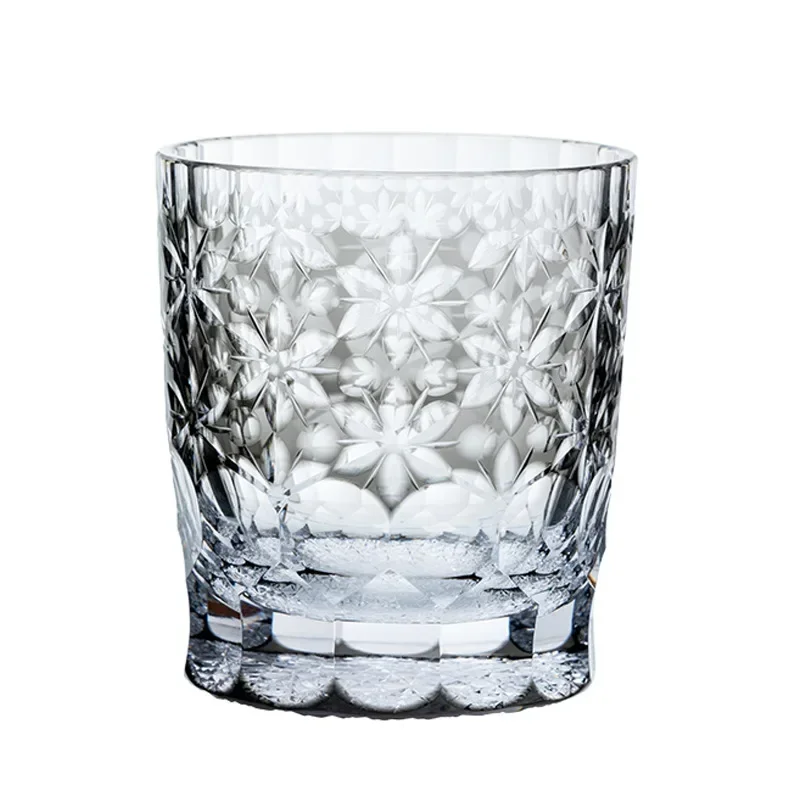 Sakura Snow Personality Wine Glass Handmade Whiskey Cup, Wedding Birthday Gift Cup, Black Edo Cut Cup