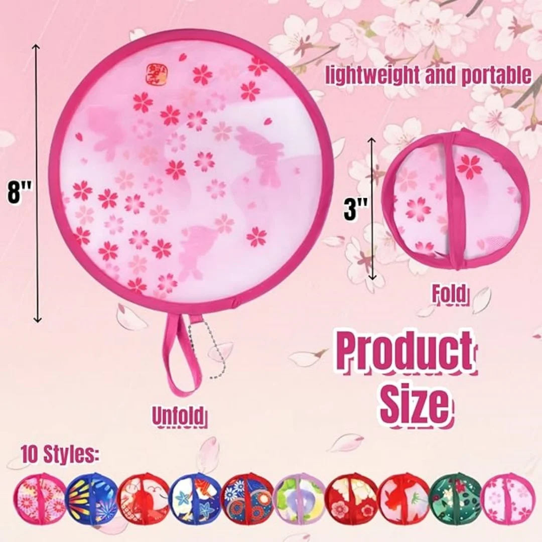 10 Style Japanese Foldable Fan Summer Hanheld Fans Portable Round Folding Fan Pocket Flying Disc Fan For Wedding Party Favors