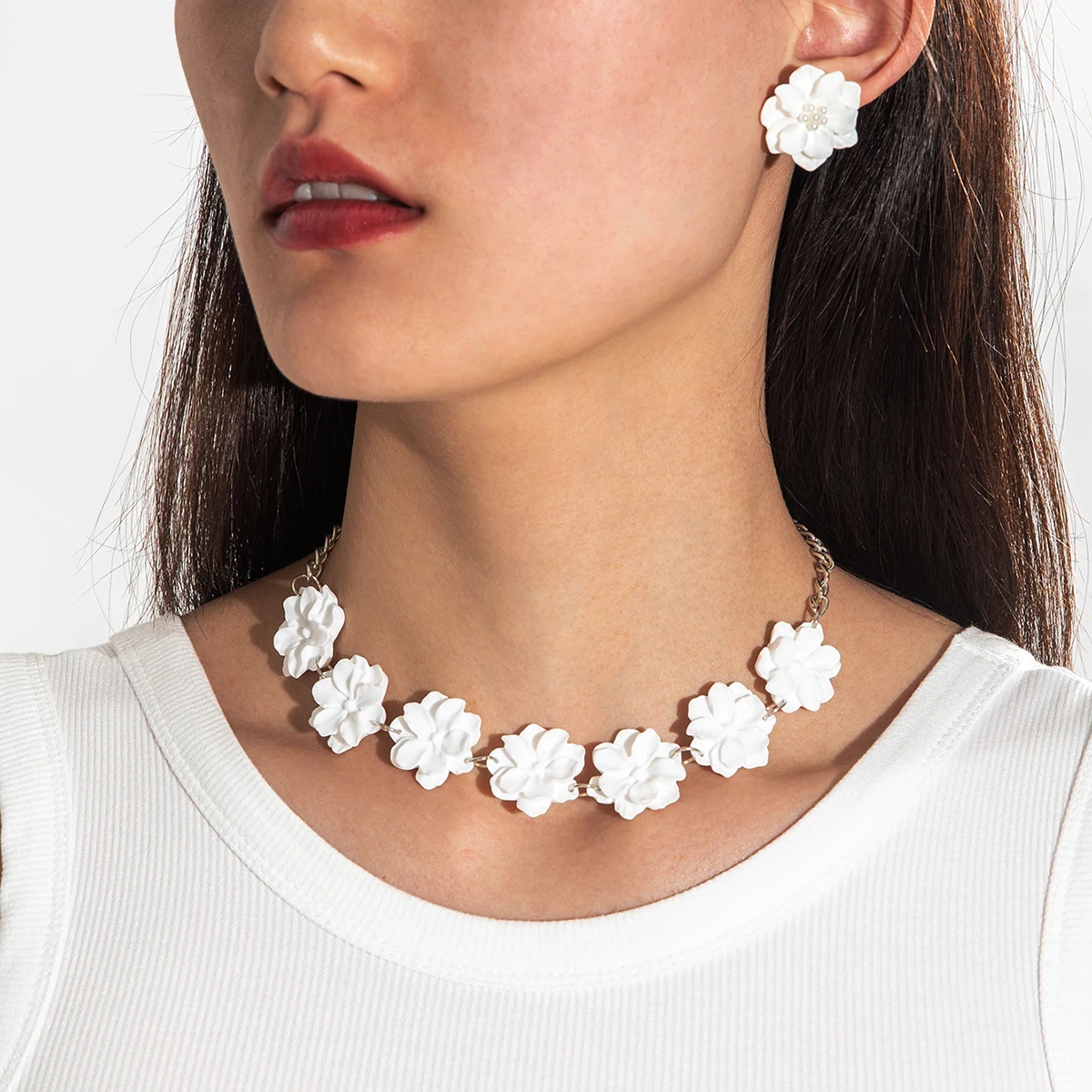 Tocona, nueva joyería Retro de flores de Gardenia, collar nupcial, conjunto de pendientes, joyería de temperamento para mujer, accesorios bonitos para fiesta, regalo
