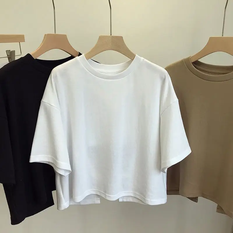 夏中空 Tシャツ女性のためのラウンドネック半袖 5XL バックレストップ韓国カジュアルファッション無地シックな Tシャツ