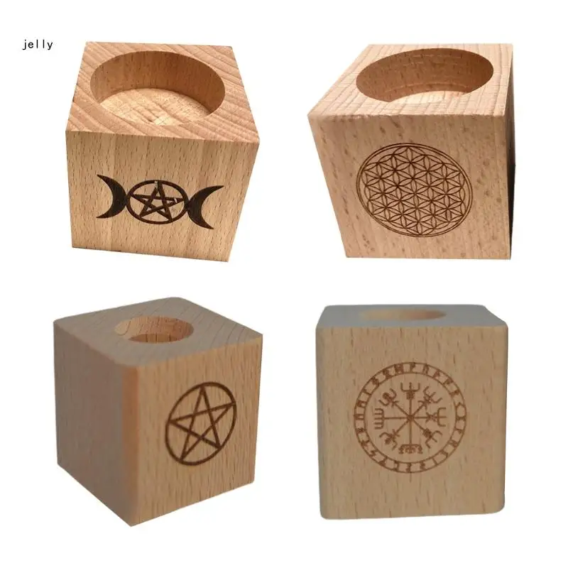 Wooden Pentacle Runes Holder Wiccan Witchcraft Altar Ritual Light Holders 448C