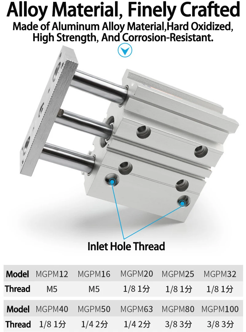 MGPL Kompakter Führungs-Zylinder 12 16 20 25 32 40 50 63MM Bohrung AFR Marke Kugelbuchse Pneumatisch Doppeltwirkend Hub 10-300mm – Detail 2