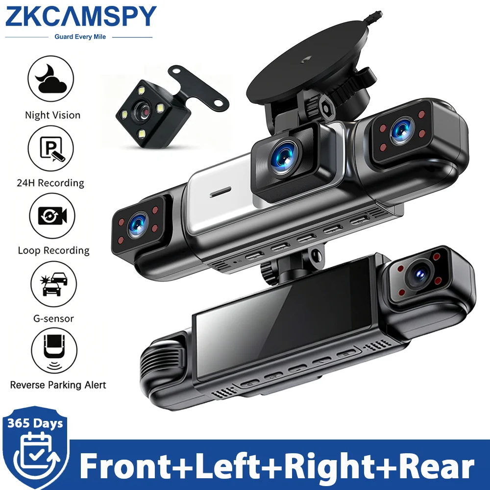Caméra embarquée 4 caméras pour voiture, boîte noire, vision nocturne 24/7, alerte de stationnement et de recul, enregistreur vidéo, enregistrement en boucle, capteur G, DVR automobile