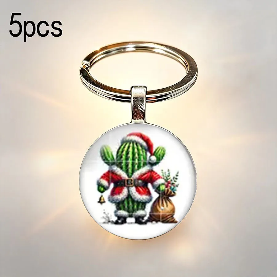 5PCS Giant cactus and colorful light combination design pattern printing photo keychain cartoon
