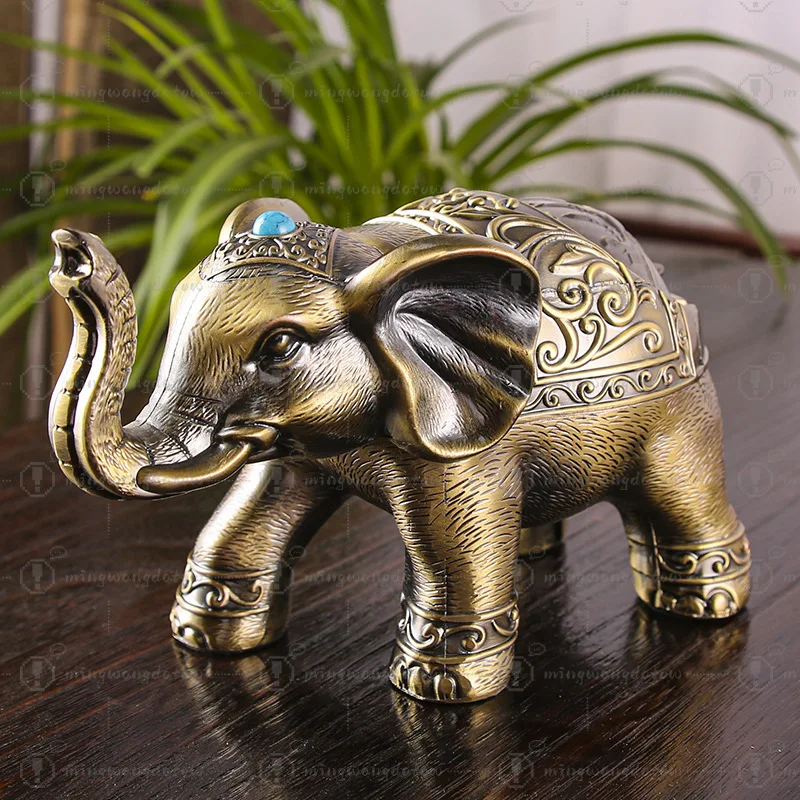Vintage Elephant Ashtray with Lid, Windproof, Creative Home & Office Decor Gift