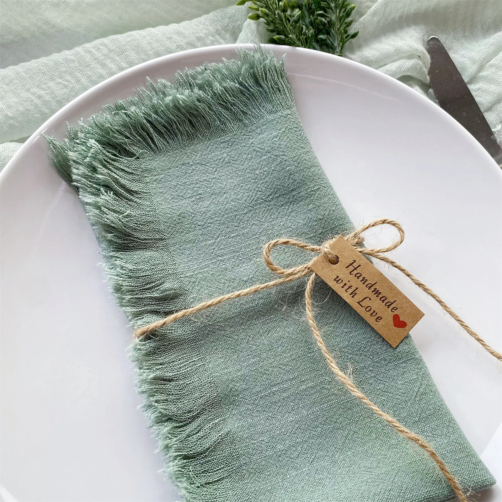 45cm Nordic Flax Linen Napkin with Frayed Edges Reusable Tea Towel for Wedding Party Christmas Table Decor Dining Place Mats