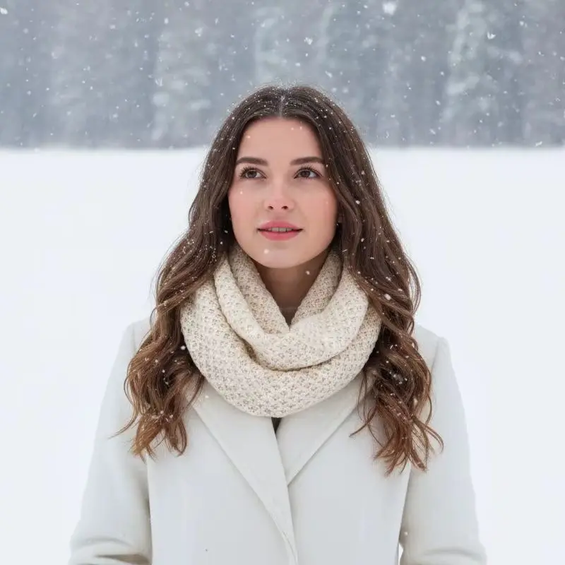 

Толстый вязаный ажурный шарф, женский шарф с кольцом, однотонный универсальный мягкий уличный теплый ветрозащитный шарф, модный уличный теплый шарф