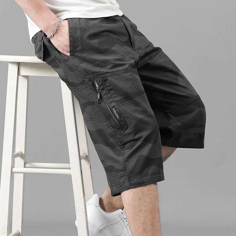 Sommer Männer elastische hoch taillierte Taschen Tarnung gerade Jogging hose Cargo lose Urlaub Druck Preppy Style Shorts