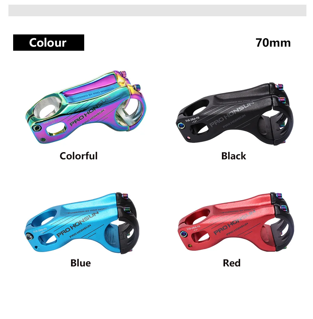 PROHONSUN-Mountainous Road Bike Stem, 17 Degree, Aluminum Alloy, Colorful Riser, 28.6X31.8mm, 70mm, 90mm, Cycling Accessories