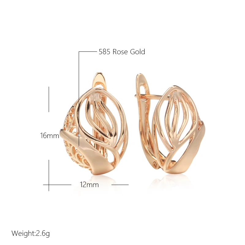 Luxury 585 Gold Glossy Geometric Texture Women Drop Earrings Vintage European Ear Piercing Jewelry Party Fashion Clip Earrings