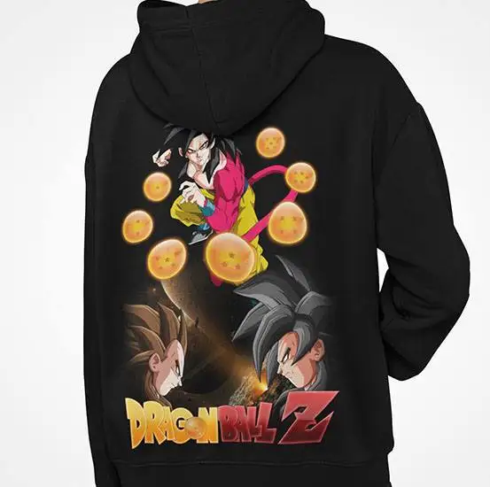 Sudadera con capucha negra de Dragon Ball Z para hombre, ropa informal de algodón con estampado de Super Saiyan Squad, Jersey holgado, diseño de equipo de Anime Unisex ​