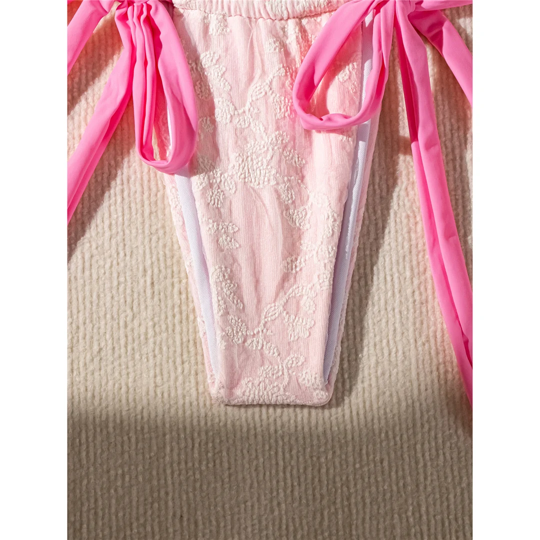 Bestickter Neckholder-Bikini mit Trägern, Damen-Badeanzug, zweiteiliges Bikini-Set, hoch geschnittener Badeanzug, Badebekleidung, Modell V5432 – Detail 16