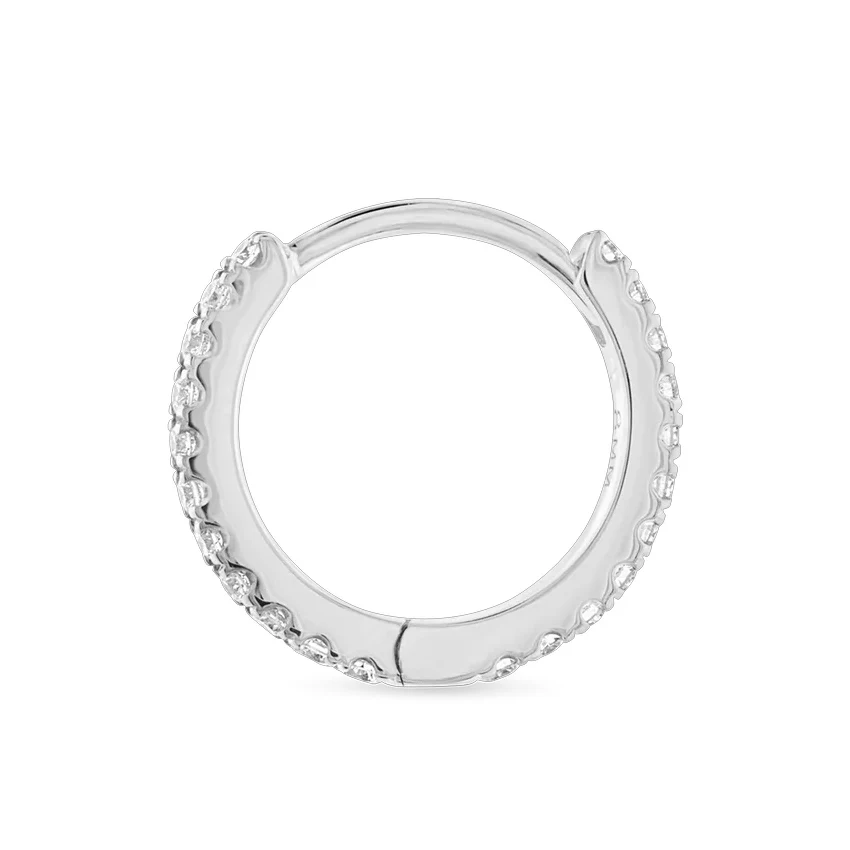 Round Lab Diamond Eternity Hoop Earring, CVD HPHT Diamond Huggie Hoop, 9K 14K 18K Solid Gold, Engagement Gift for Women