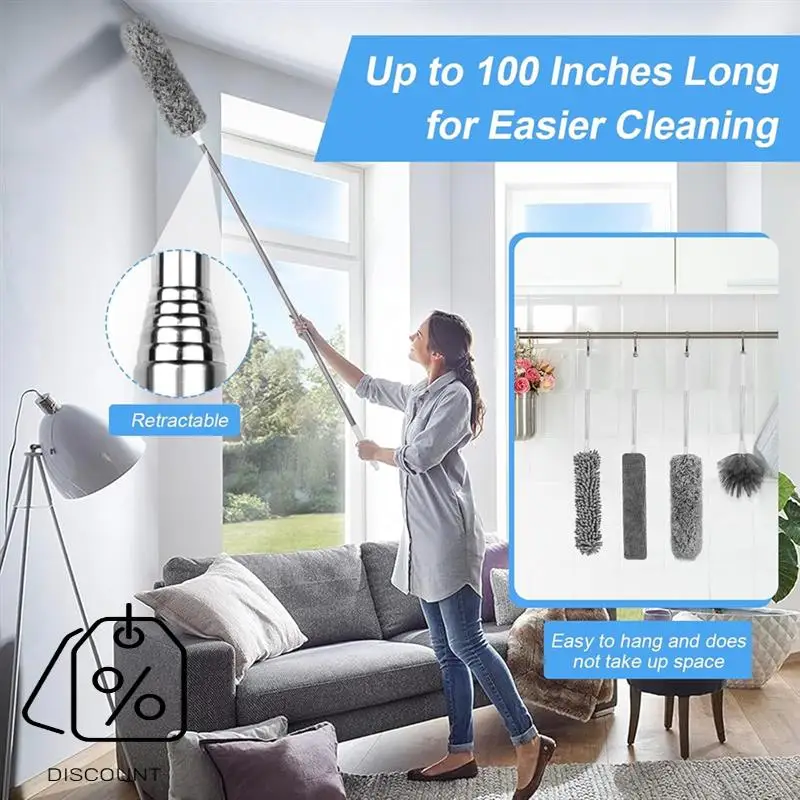 ABJO-5-In-1 Kit Dusters Forcleaning Duster Withextension Pole,Extendable Duster With100 Inches Forcleaning Ceiling Fans B