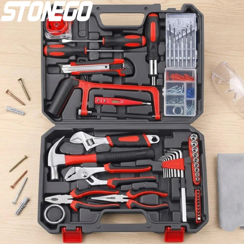 

19 43 108pcs Hardware Household DIY Hand Tool Kit Saw Screwdriver Hammer Tape Wrench Pliers Set