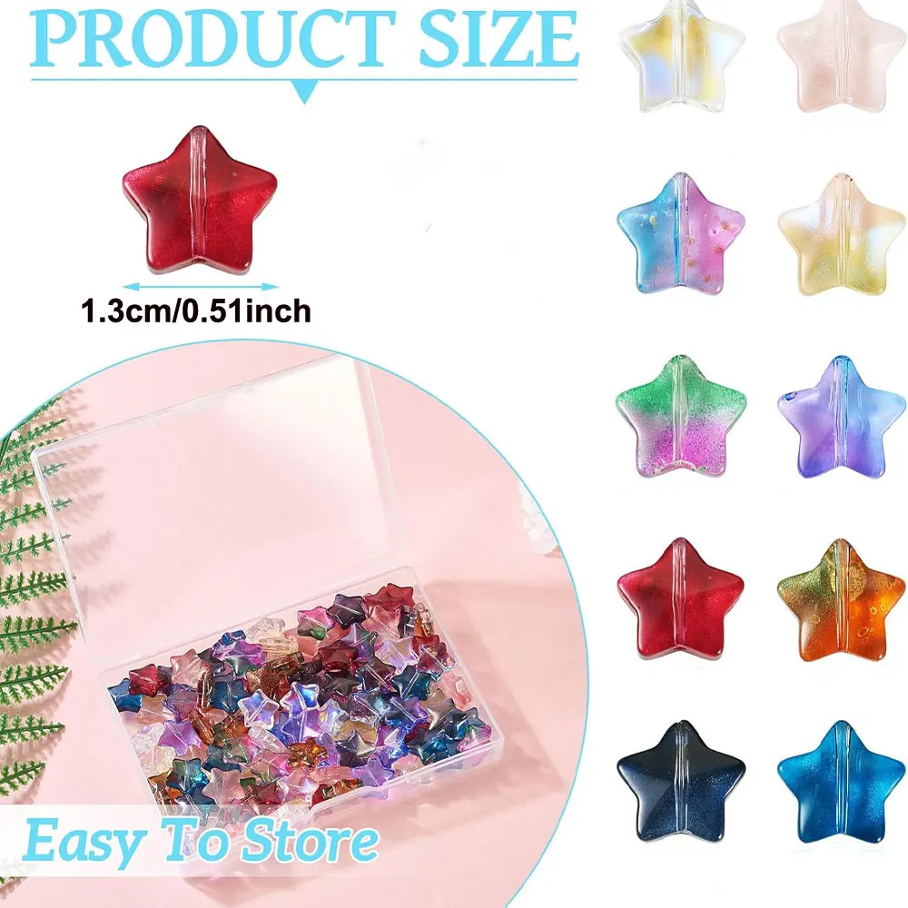 10/20/40 قطعة خمس نجوم مسحوق الذهب الزجاج حبة خرزة مباعدة سوار يدوي الصنع أقراط قلادة صنع المجوهرات اكسسوارات