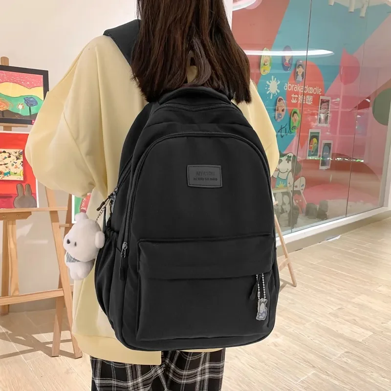 Waterproof Solid Color Nylon Women Backpack School Bag For Teenagers Girls Travel Backbag Students Bag Kawaii Bookbag Mochilas