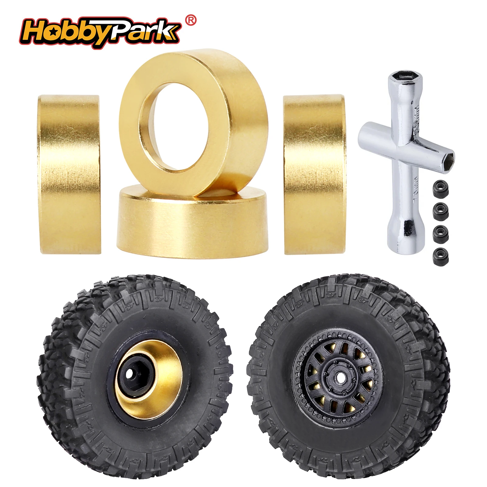 HobbyPark Messing-Radgewichte, Gegengewichte mit Sicherungsmuttern für Axial SCX24 Deadbolt AXI 90081 1/24 RC Crawler Upgrades (4er-Pack)