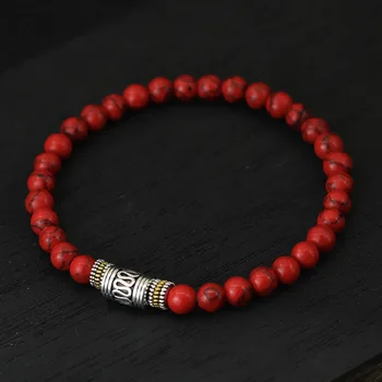 Minimalista 6mm pulseira de pedra natural unisex sânscrito yoga meditação frisado braclet lucky red braslet tibetano budista pulseira