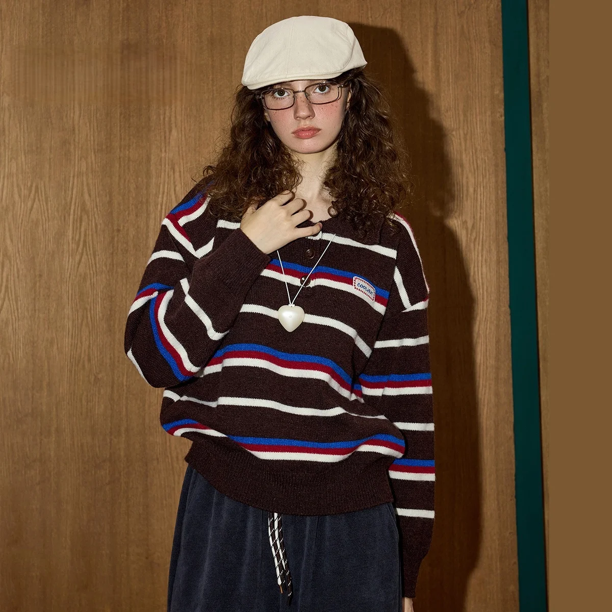 

Brand Designer 2025 New Women's Sweater Oversized Polo Neck Striped Color Block Slim Fit Knitwear Winter Fashion Casual Tops