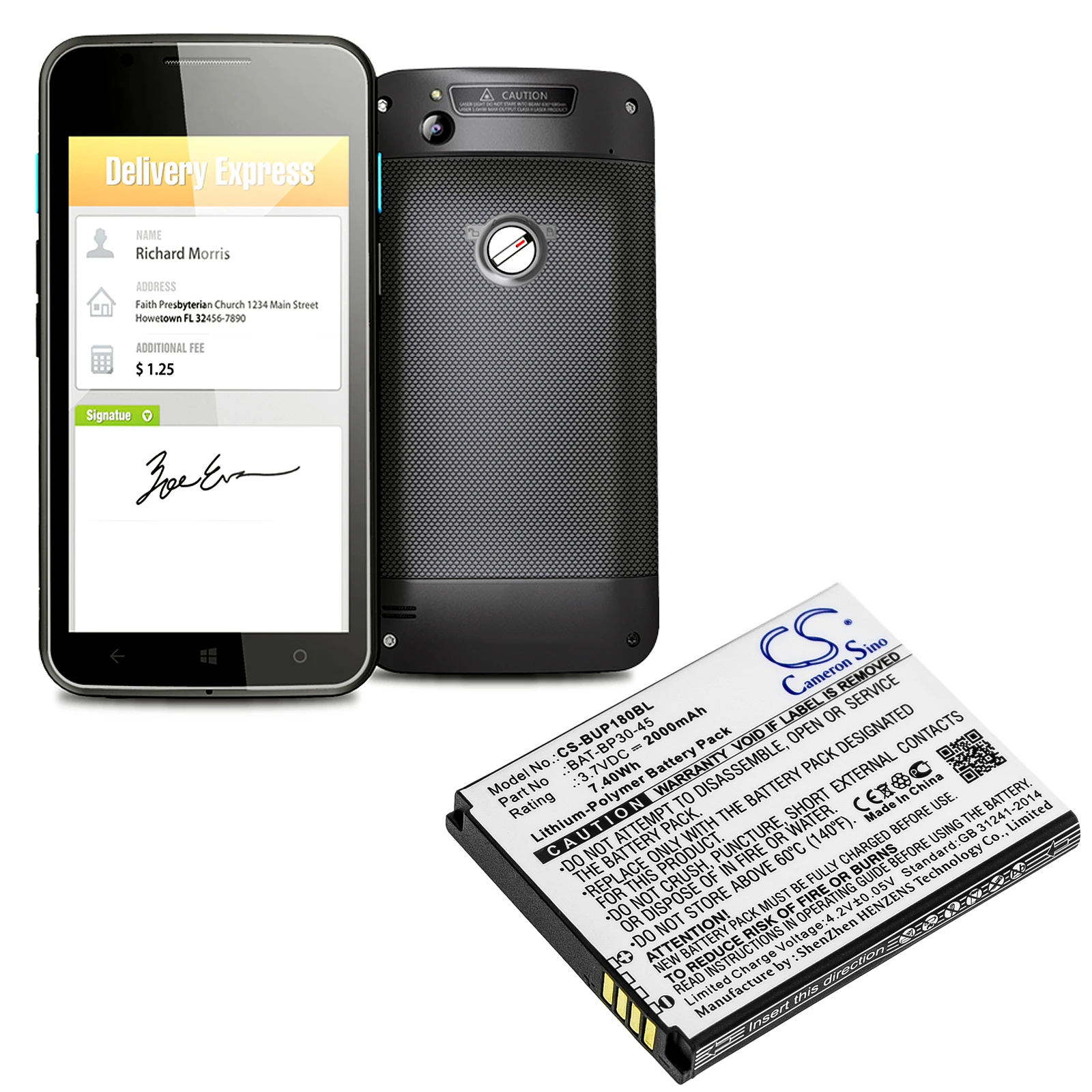 

Сканер штрих-кода, аккумулятор 2000 мАч/7,40 Втч для Bluebird: BAT-BP30-45 BP30 BM180, цвет, черный, вольт 3,70 В