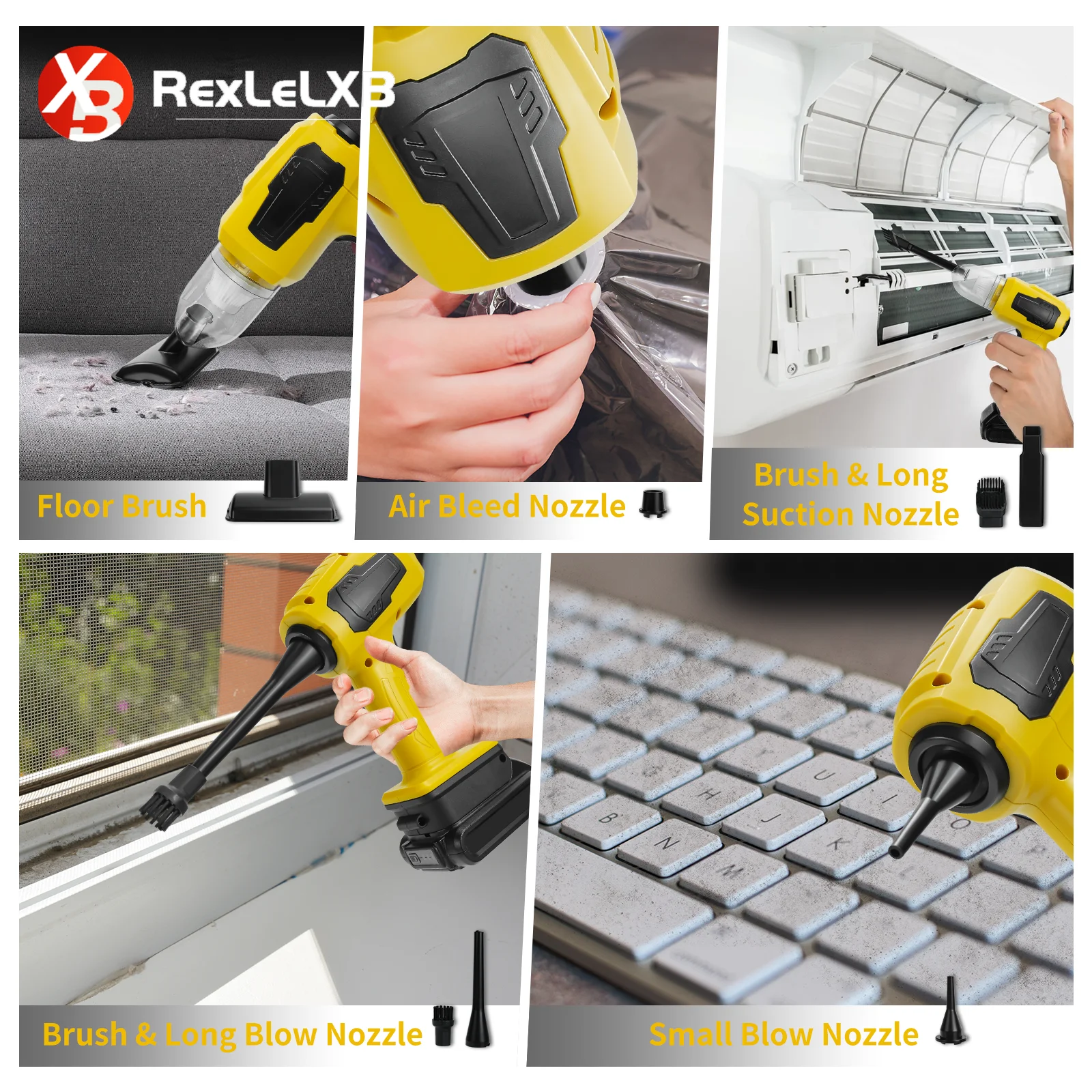 Draadloze mini-stofzuiger 10000PA Krachtige 2-in-1 handstofzuiger en luchtstofzuiger voor Dewalt 20V batterij (geen batterij)