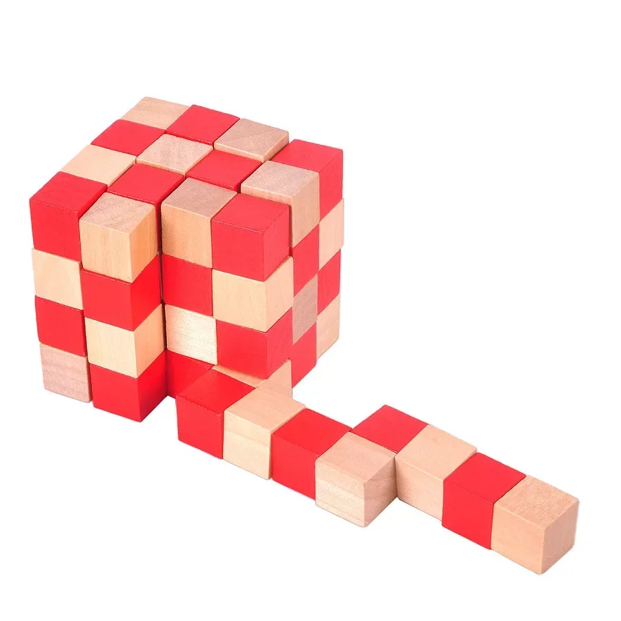 Four layers IQ Wooden Cube Snake Puzzle Mind Brain Teaser Game for Adults High Difficulty Level