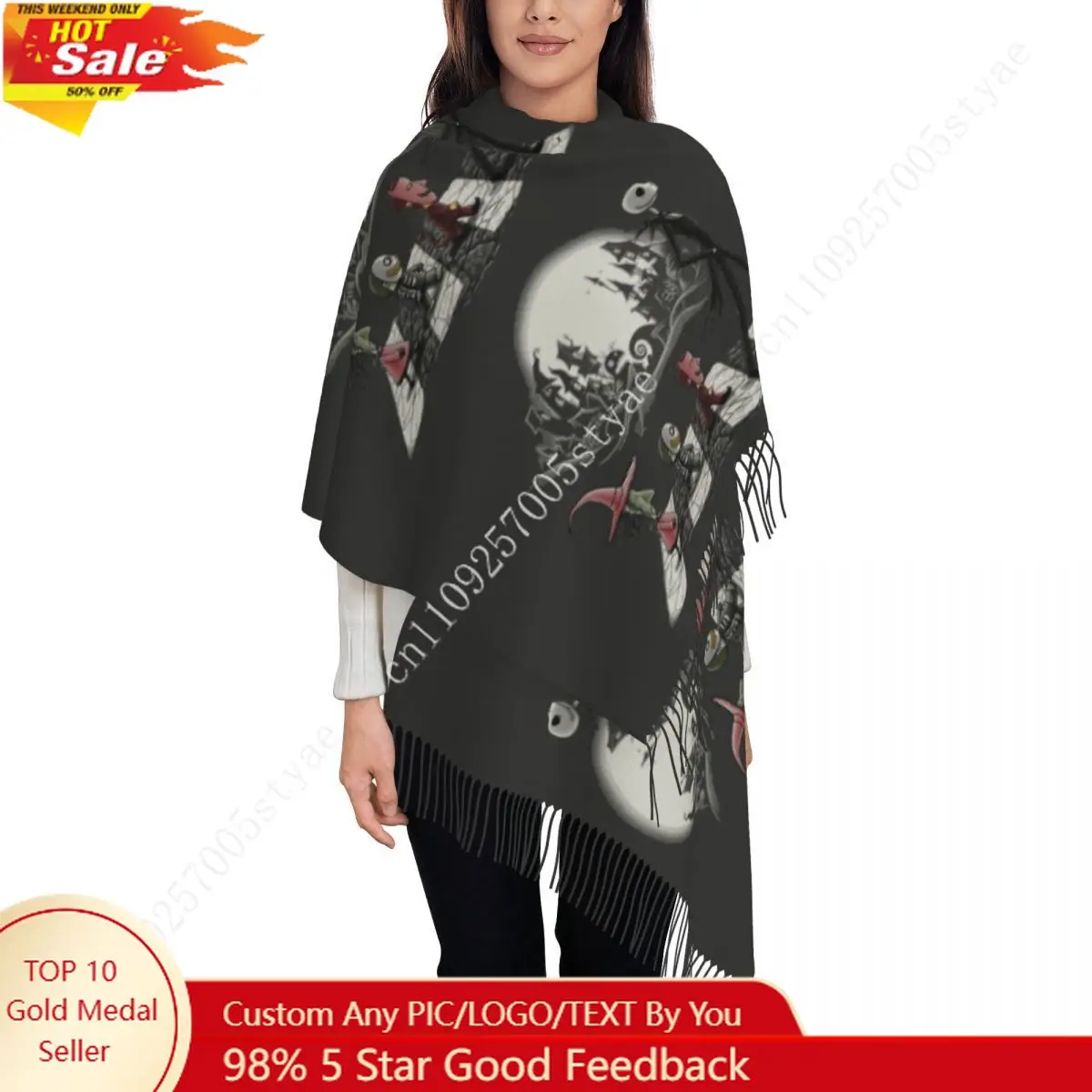 

Custom Printed Jack Skellington Halloween Scarf Men Women Winter Fall Warm Scarves The Nightmare Before Christmas Shawl Wrap