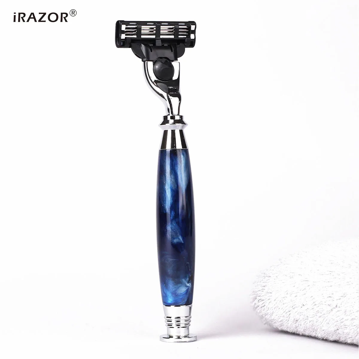 iRAZOR Men's Wet Razor Shaver with Space Blue Handle Travel Shave Set  - Smooth Close Shave Tool for Birthday Gift