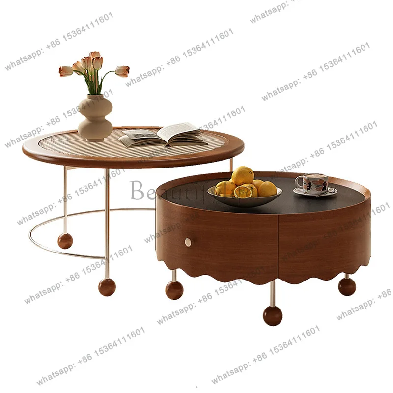 

French Retro Coffee Table Modern Solid Wood Rock Plate Living Room Coffee Table High-End Extendable Tea Table Home Furniture FYC