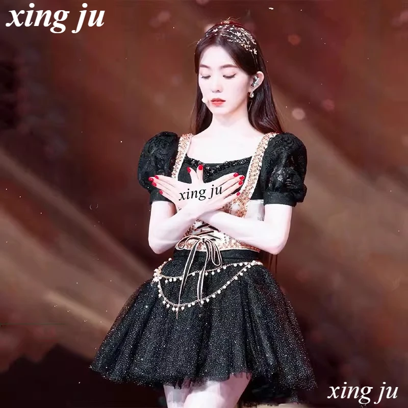 Nouvelles tenues Kpop pour femmes coréennes, robe courte transparente en maille féerique, Costumes de Cosplay, vêtements de spectacle, vêtements de scène en boîte de nuit