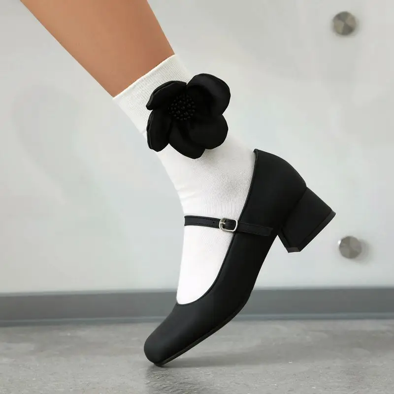 

ORCHA LISA Fashion Retro Women's Mary Janes Pumps Square Toe Block Mid Heel Buckle Strap Elegant Plus Size 42-43 Spring Daily